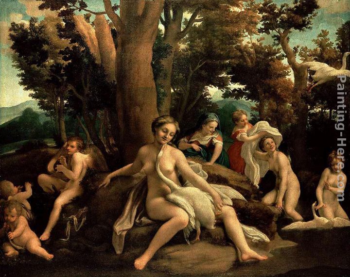 Leda with the Swan painting - Correggio Leda with the Swan art painting